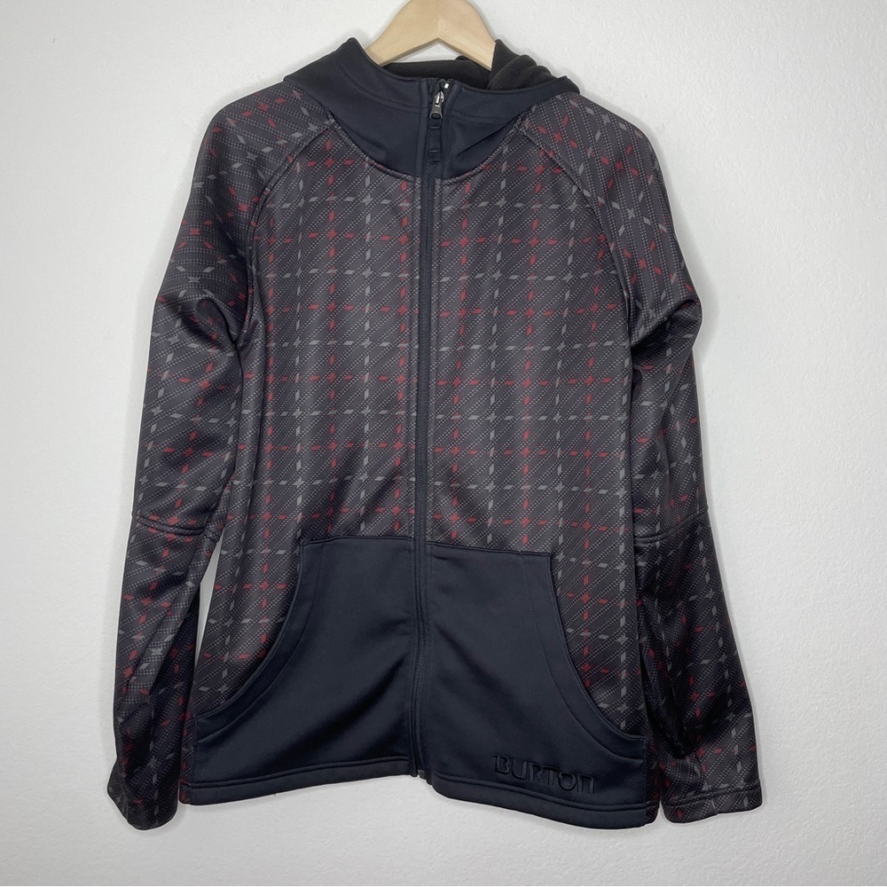 Burton Zip Up Hoodie Jacket Fleece Lined Size M Gray Black and Red